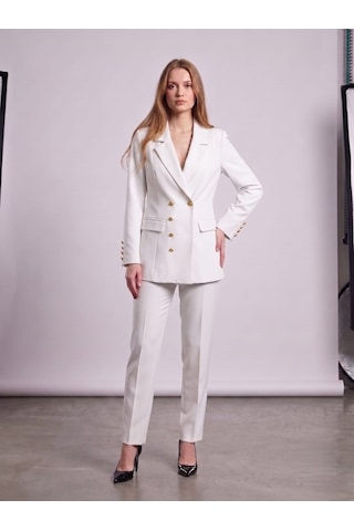 Prenses Kadın Regular Kesim Blazer Ceket Pantolon Takım Modern Trend Zamansız Beyaz