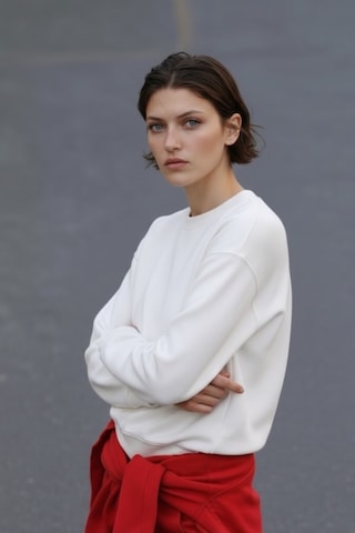 Feg Store Kadın Bisiklet Yaka Beyaz Oversize Sweatshirt