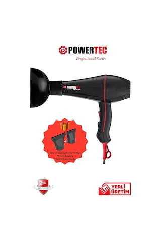 Powertec TR-601/TR-601S Turbo Profesyonel 2500 W Saç Kurutma Makinesi + Vigo Başlık Siyah