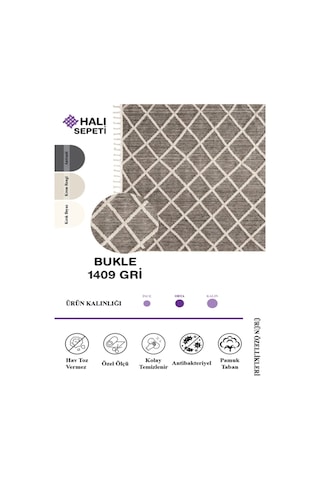 Enti Bukle 1409 Gri Iskandinav Halı Kesme Yolluk Salon Halı Koridor Oturma Odası Halısı Gri