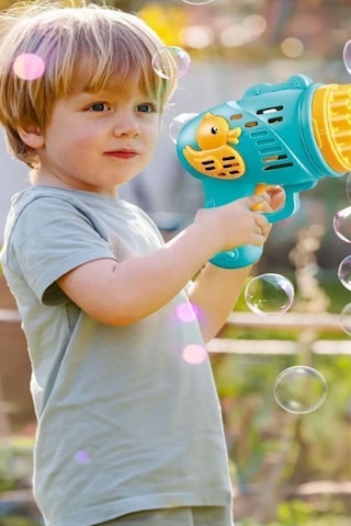 Mavi Duck Ördek Çok Delikli Pilli Köpük Atan Tabanca Bubble Gun Köpük Tabancası Oyuncak