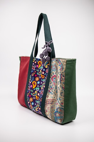 Fabric Craft Bag Omuz Çantası Kadın Duck Kumaş Desenli Büyük Boy Günlük Çanta Yeşil - Kırmızı