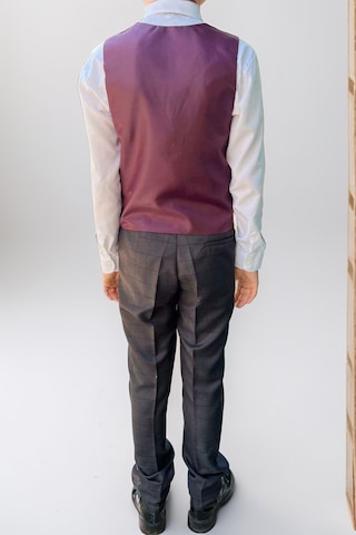 Riccotarz Erkek Çocuk Cepken Yelekli Ekose Desenli Mürdüm Çizgi Detaylı Takım Elbise 10-14 Yaş Mürdüm