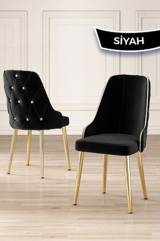 Canisa Asel Serisi 90x160 Lak Panel Antrasit İroni Gold Kaplama Ayaklı Masa Takımı Ve 6 Siyah Sandalye Antrasit İroni Masa Siyah Sandalye Ayaklar Gold
