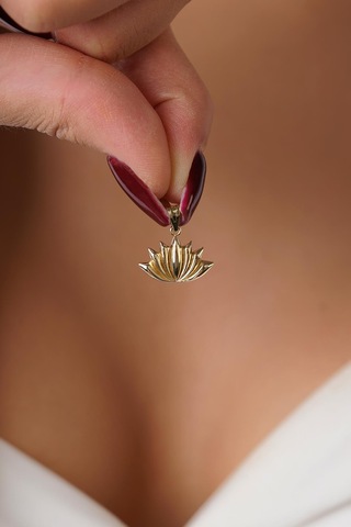 14 Ayar Altın Mini Lotus Çiçeği Kolye Ucu Klyuc3534 Sarı Altın