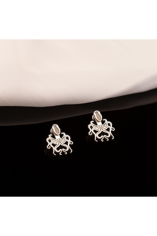 Dkmn Gümüş 925 Ayar Gümüş Ahtapot Desenli Kadın Gümüş Küpe