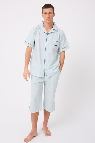 L'espadon Marısılk Seastrıpe Erkek Dokuma Yazlık Kısa Kollu Capri Pantolonlu Pijama & Lounge Takımı-3210 Nane Yeşili
