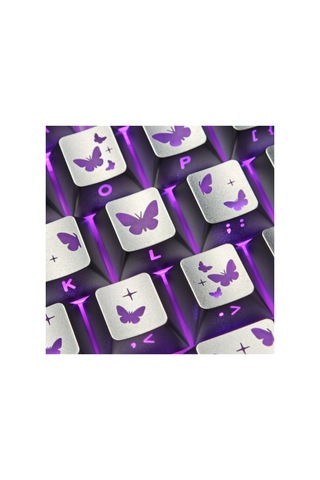 Leaven Kelebek Desenli Kare Tasarım Keycap Tuş Takımı Pbt - Rgb Uyumlu Işık Geçirgen - Gümüş