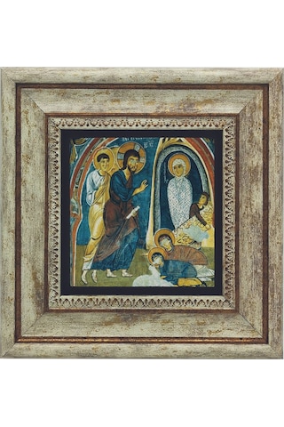 Kapadokya Göreme Karanlık Kilise Freski - Lazarus'un Dirilişi Baskılı Taş Tablo 20x20