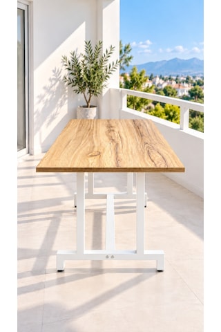Neokas Balkon Masası, 60x90 Cm Bahçe Sehpası, Balkon Mobilyası Orta Masa Beyaz