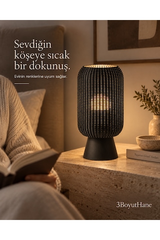 Modern Dekoratif Masa Lambası Salon Ve Yatak Odası İçin Abajur, 10 Renk Seçeneği, E14 Led Uyumlu Siyah