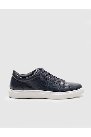 Hakiki Deri Lacivert Bağcıklı Erkek Sneaker Ayakkabı - Lacivert