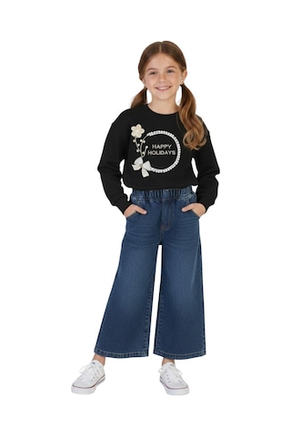 Erdem Kıds Kız Çocuk Bayramlık Günlük - Casual Geniş-bol Paça Palazzo Kot Pantolon-sweatshirt İkili Takım Siyah - Mavi Siyah - Mavi