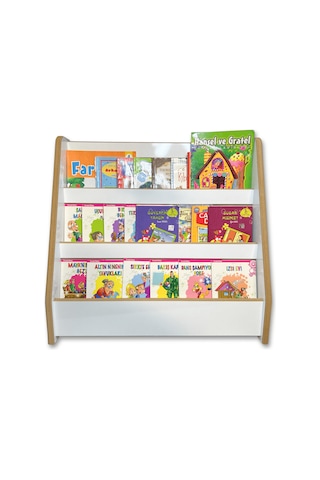 Bebek Çocuk Oyun Odası Melis 3 Raflı Montessori Kitaplık Beyaz