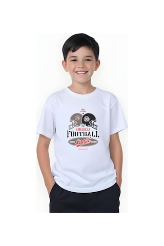 Panios Kids American Football Baskılı Erkek Çocuk Kısa Kollu T-shirt Beyaz