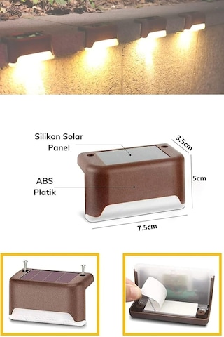 Solar Güneş Enerjili Köşebent Merdiven Veranda Bahçe Led Lamba Tekli Dekor Bahçe Aydınlatma 4 Adet