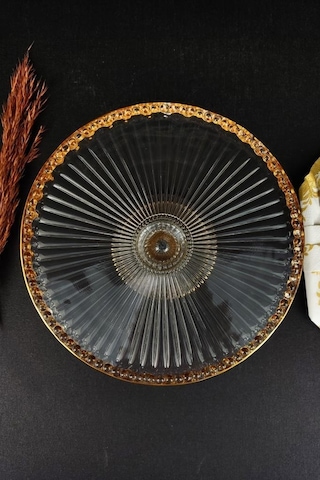 Digithome Cam Servis Tabağı Sunum Standı Gold Yaldızlı Yuvarlak 21 Cm Sn.dmy.101