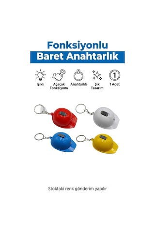 Anahtarlık Baret Tasarım Işıklı Led Açacak Fonksiyonlu Tasarım Anahtarlık Beyaz Mavikırmızı Sarı Beyaz