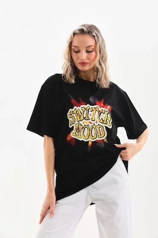 Modi Unisex Baskılı Oversize T-shirt - Siyah