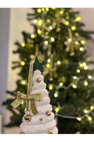 Yılbaşı Simli Altın Gold Kadife Kurdeleli Zilli Zincir Lüks Noel Çam Ağacı Süsü 1 Adet