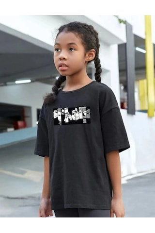 Barlashive Çocuk Unisex Baskılı T-shirt - Siyah Çok Renkli