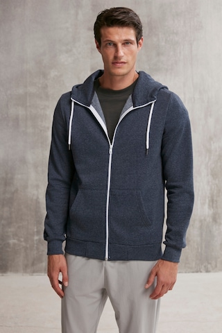 Grimelange Core Erkek Fermuarlı Yüksek Yaka Kapüşonlu Kordonlu Içi Polarlı Lacivert Sweatshirt