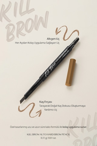 İnce Altıgen Uçlu Kaş Kalemi Clio Kill Brow Auto Hard Brow Pencil 02 Light Brown