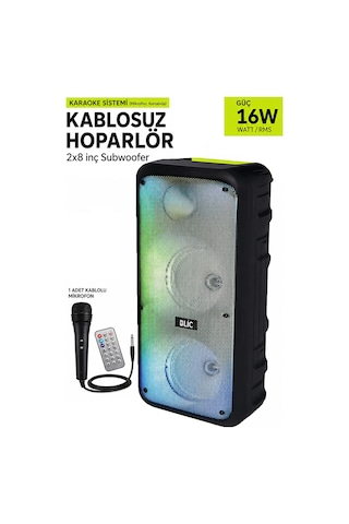 Diğer - Siyah - Blic Bls-49 16w Rgb Bluetooth Mikrofonlu Kumandalı Kareoke Kablosuz Hoparlör