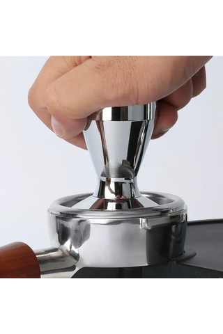 Moveevo 51mm Paslanmaz Çelik Kahve Tamperı - Ev Kullanıma Uygun, Dengeleyici Fonksiyonlu Katı Basma Aleti Gümüş
