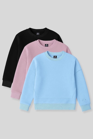 Oversize 3lü Paket Siyah-gül Kurusu-açık Mavi Kız Çocuk Sweatshirt - 75150 Siyah - Pembe
