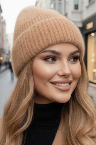 Tezzgelsin Kadın Tüylü Soft Bere Tüylü Bere Camel
