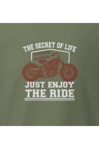 Wildstyle Just Enjoy The Ride Motosiklet Vintage Özgürlük Baskılı Unisex Bisiklet Yaka Pamuklu Tişört - Haki