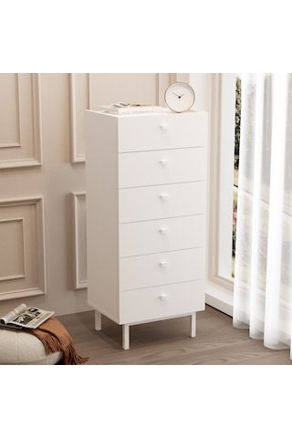 Robinhome Rhode Şifonyer 6 Çekmeceli Ahşap Ayaklı Beyaz