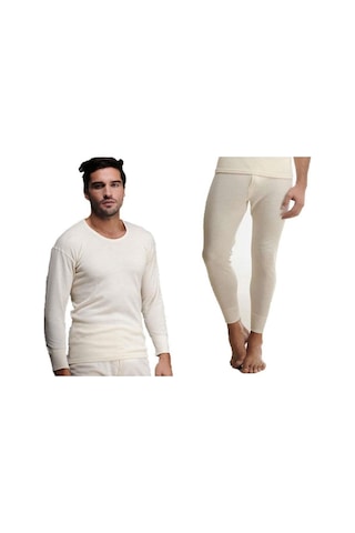 Hasyün Erkek %75 Yün Uzun Kollu Fanila Atlet Ve Uzun Don İçlik Takım 101/102e - 1 Set Ekru