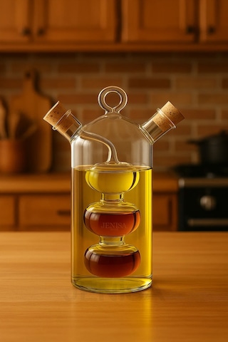 Çift Hazneli Cam Premium Yağdanlık & Sirkelik -360ml Zarif Ve Şık Tasarım Şeffaf