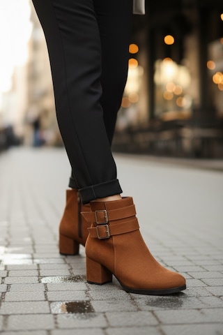 Kadın Hermina Çift Tokalı Kısa Bot Taba Süet