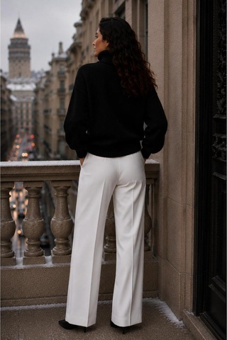 Hira Life Fashion Sfg Life Moda Kadın Balıkçı Yaka Tüylü Şardonlu Oversize Kazak Siyah Siyah