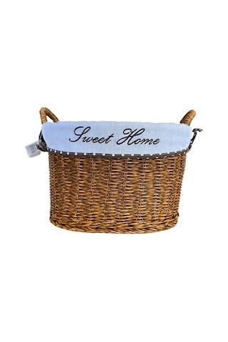 Kulplu Oval Kumaşlı Sepet Orta Boy 28 X 19 X 23 Cm Kahverengi