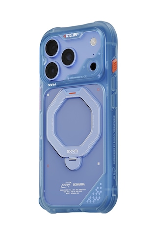 Apple iPhone 18 Pro Max Uyumlu Kılıf M-safe Şarj Özellikli Standlı Skinarma Saturn Kapak Mavi