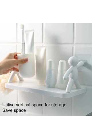 Sones 2 Adet Küçük Kişi Şekli Basit Duvara Monte Vakumlu Raf Banyo Kozmetik Depolama Beyaz