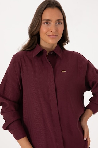 U.S. Polo Assn. Kadın Bordo Uzun Kollu Oversize Desenli Gömlek 50316422-VR177