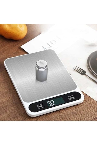 Besthome1 5kg Paslanmaz Çelik Taban Mutfak Terazi, G/lb/kg/ml Ölçüm, Arka Işık Lcd, Beyaz Pilli Beyaz Beyaz