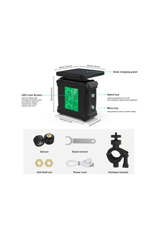 Xuweiwei Ynf Siyah Motosiklet Lastik Basınç İzleme Sistemi Lcd Ekranlı Ip67 Kablosuz Güneş Şarj Otomatik Alarm Algılama Motosiklet Aksesuarı