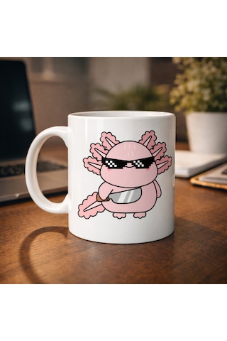 Northcity Cool Axolotl Tasarımlı Porselen Kupa Model 83 - Eğlenceli Kahve Kupası Tatlı Pembe Rengi