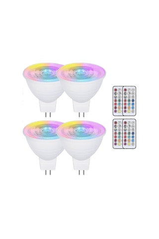 4'lü Mr16 3w Renk Değiştiren Gu5.3 Led Ampul Paketi, Ac/dc 220v Ab Fişi, Kısılabilir Rgb + Sıcak Beyaz 3000k, Uzaktan Kumandalı Reflektörlü - Kaiyi Diğer