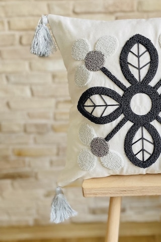 Swita Home Punch İşlemeli Tekli Dekoratif Özel Tasarım Kırlent Kılıfı Panç Antrasit - Beyaz