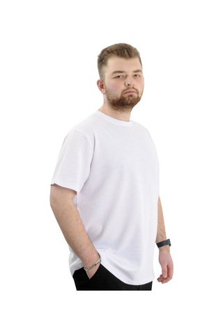 Mode Xl Büyük Beden Erkek T-shirt Bisiklet Yaka Waffle 20033 Beyaz Beyaz
