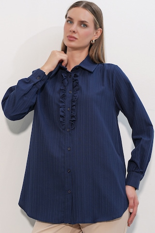 Bigdart Fırfırlı Uzun Gömlek Tunik 5953 - Lacivert