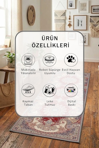 K-444 Arles Salon Mutfak Yatak Odası Yıkanabilir Yolluk Vizon