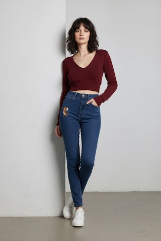 Kene Jeans Kadın Lacivert Tom Jerry Nakışlı Mom Pantolon Lacivert